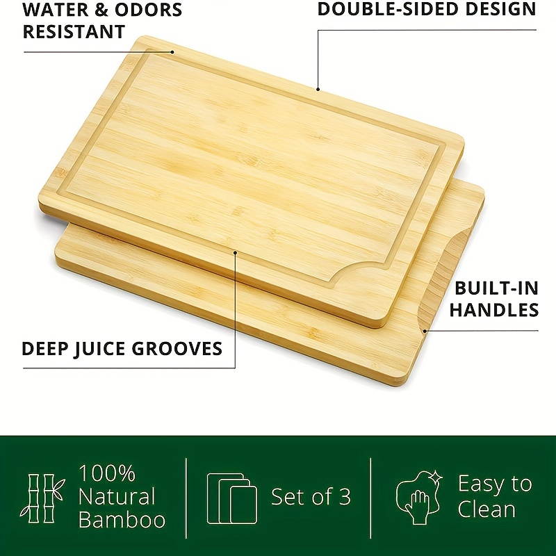 3pcs set cutting boards for kitchen bamboo cutting board set cutting boards with juice   thick chopping board for meat veggies   handle kitchen gadgets gift details 7