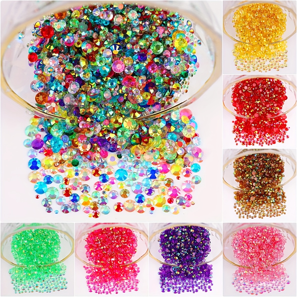 

500/1000pcs AB Strass en résine de couleur à dos plat, mini strass colorés pour la décoration des ongles et des étuis de téléphone.