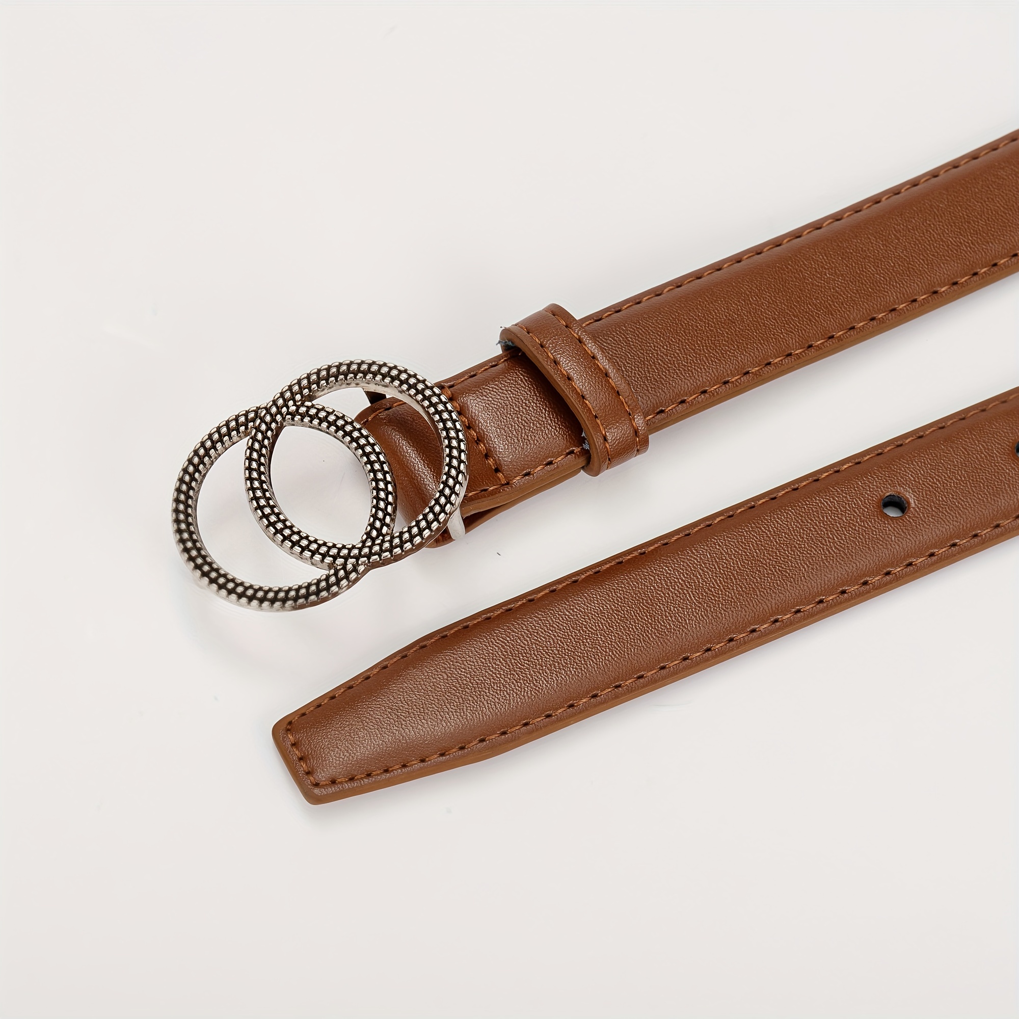 Double Ring Type Buckle Head Casual Belt Soft Leather - Temu