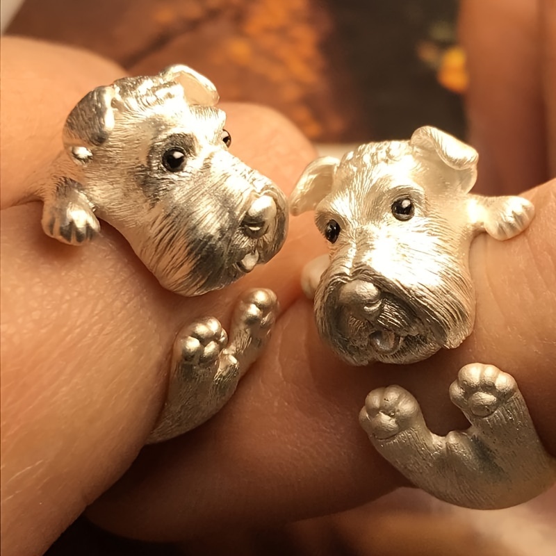

1pc Fashion Silvery Cute Schnauzer Puppy Animal Ring Open Ring, Party Jewelry New Year Gift
