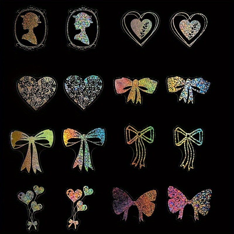 Rainbow Laser Heart Stickers Perfect For Scrapbooking - Temu