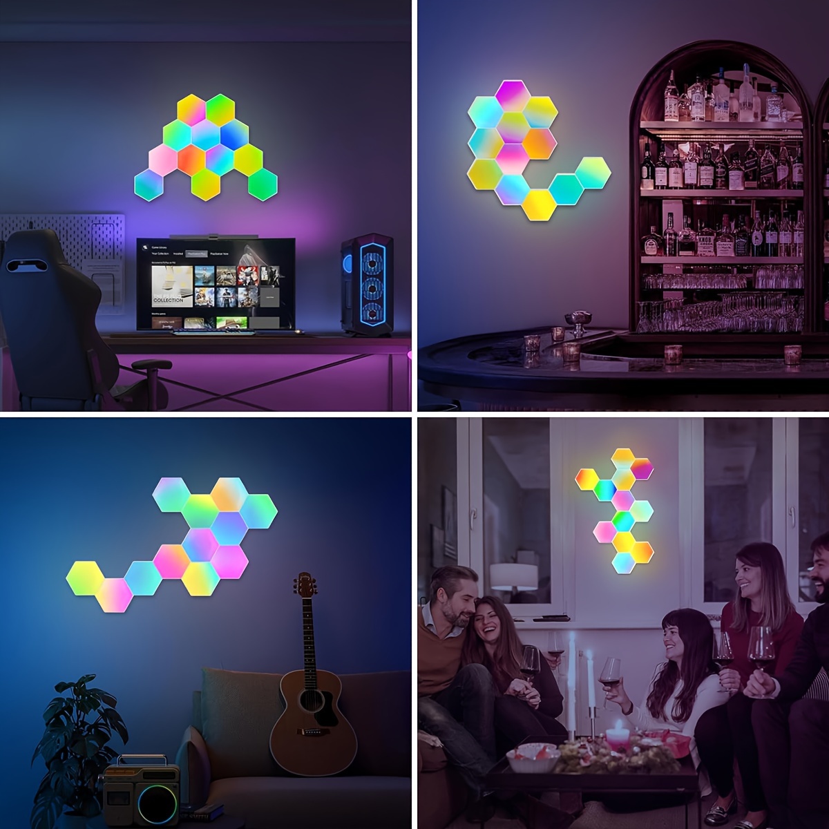 10 pack smart hexagon lights diy hexagon led light with app remote control music sync rgbic wall light panels for gaming room bedroom living room decor details 4