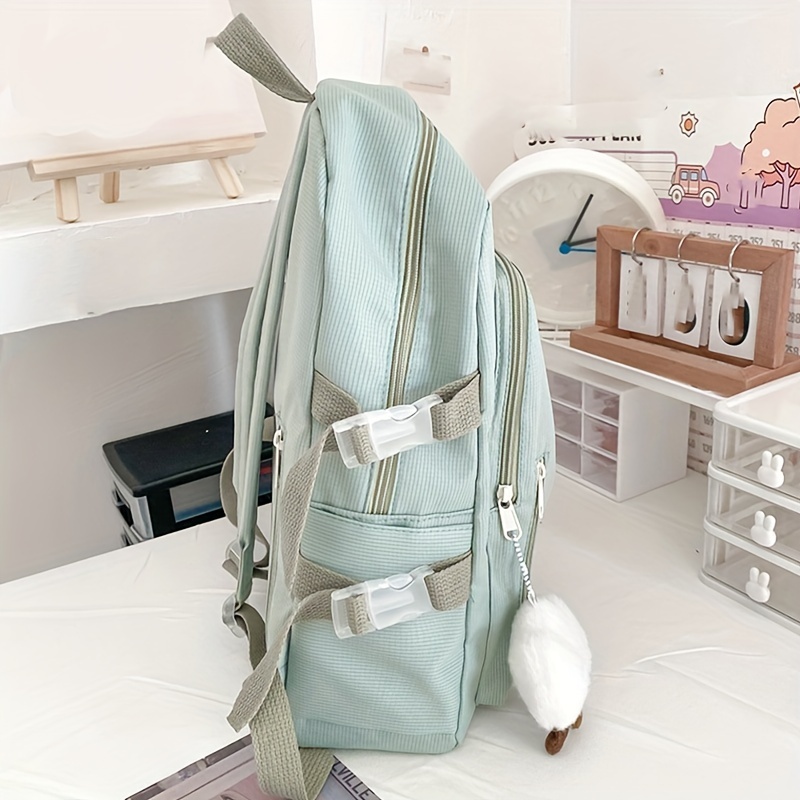 Casual Canvas Backpack With Pendant Large Capacity Schoolbag