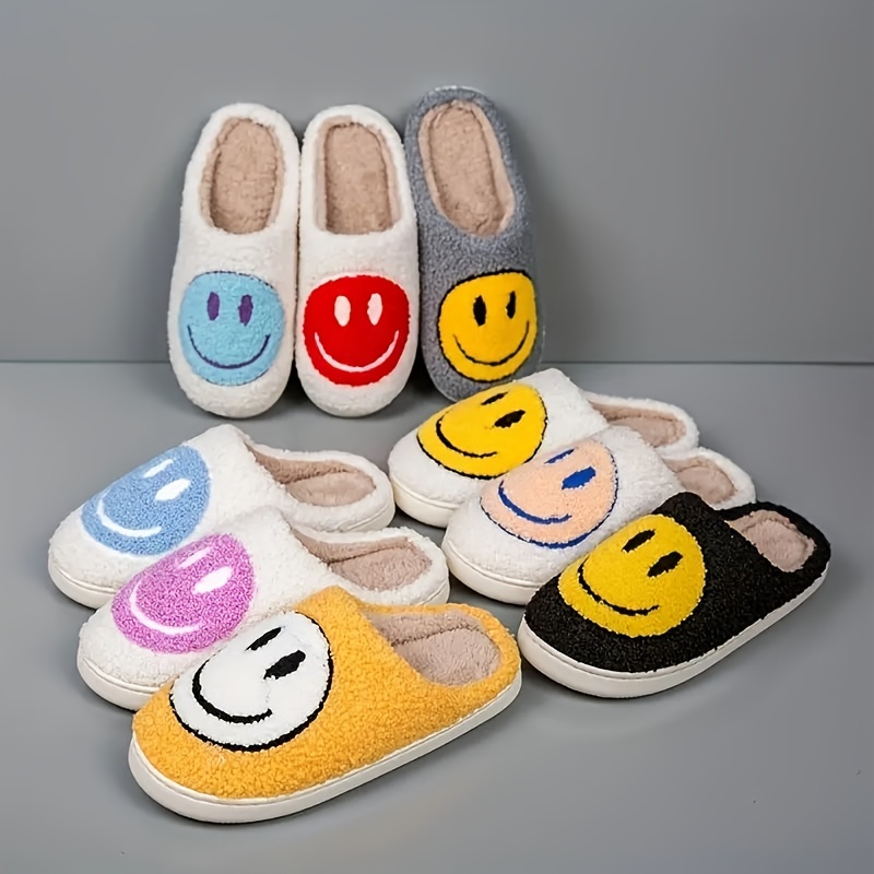 

Smiling Face Home Slippers Soft Plush Cozy House Slippers Anti-skid Slip-on Shoes Indoor For Men Winter Shoes