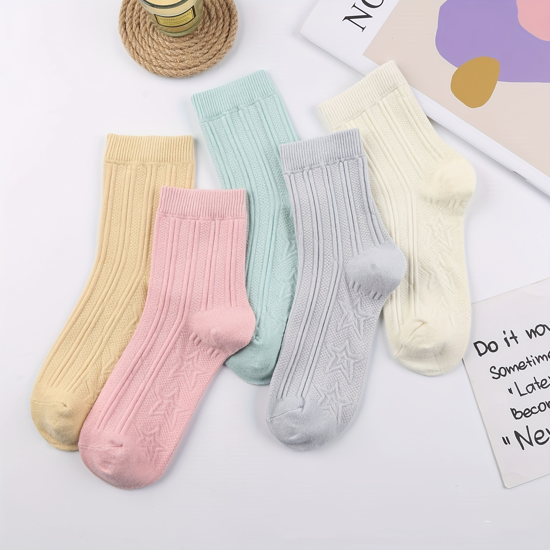 12pairs Girls Kids Breathable Comfy Crew Socks, Fashion Color Block Socks,  Children's Socks