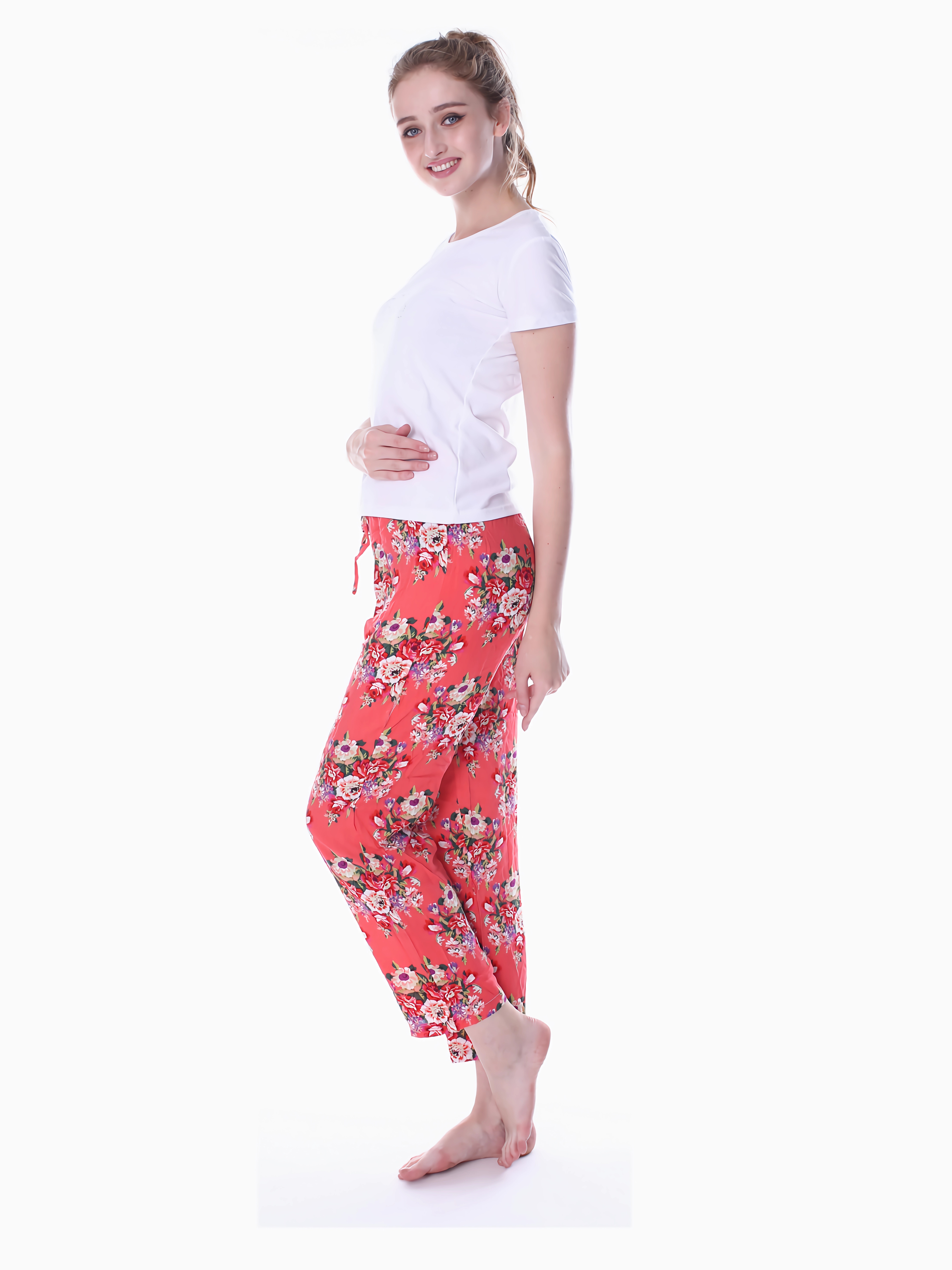 Floral Print Drawstring Lounge Pants Comfy Soft Elastic - Temu