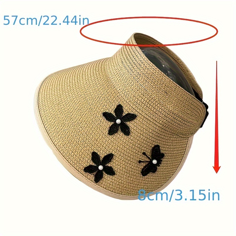 Summer Women Sun Hats with Flower Pearls Wide Brim Foldable Floppy