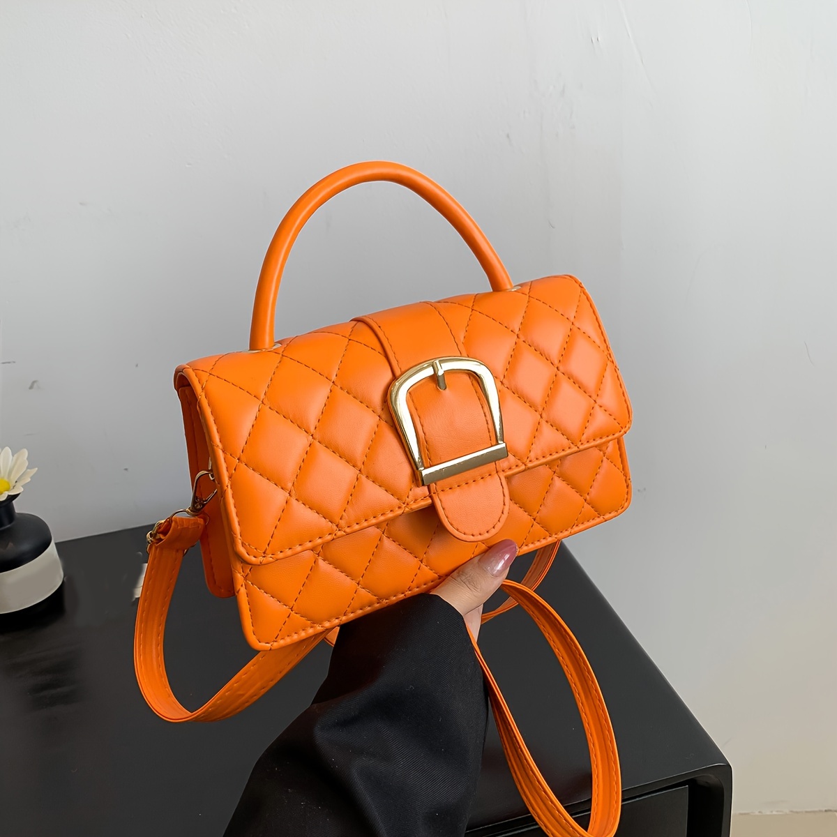 Trendy Argyle Pattern Mini Shoulder Bag, Flap Buckle Decor Top Handle  Satchel Bag For Women, Classic Crossbody Bag - Temu