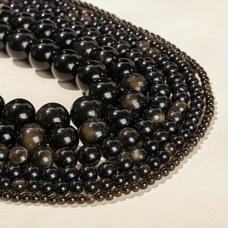 

1pc 6/8/10mm Natural Obsidian Loose Beads, Spacer Beads For Diy Bangle Necklace Pendant Jewelry Making