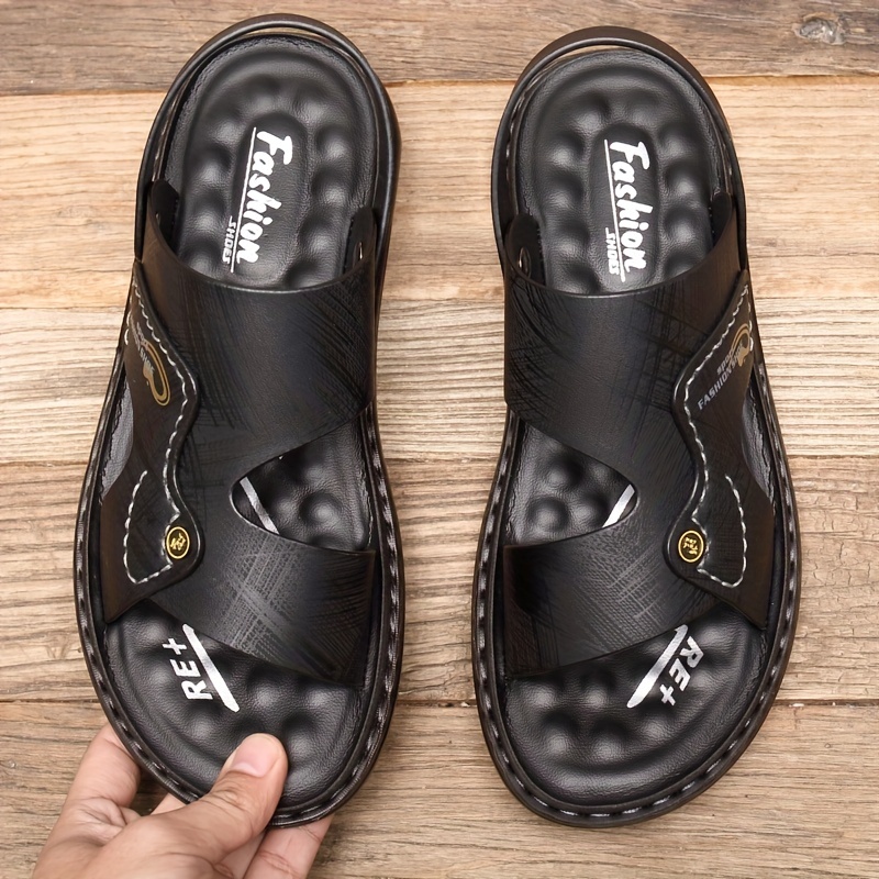 Dax Men's Leather Slide Sandals in Black