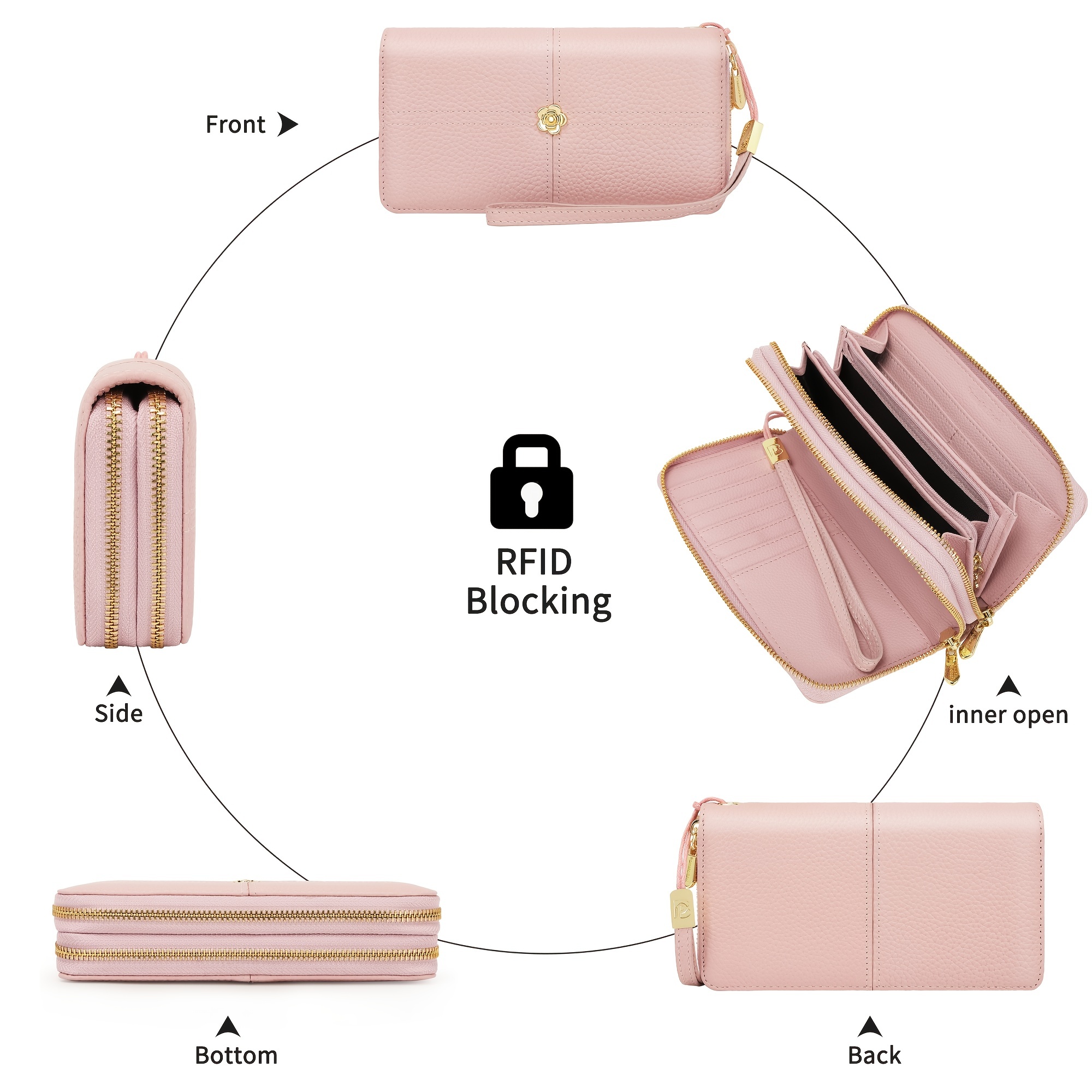 Rfid Blocking Long Wallet, Women's Fashion Zip Around Coin Purse With Card  Slots & Lanyard - Temu