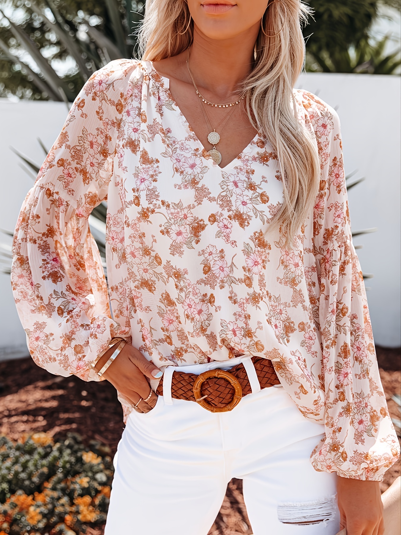 Fashion Women Vintage Cotton Bluse V Neck Long Sleeve Floral Embroidery  Blouse Shirt Tops