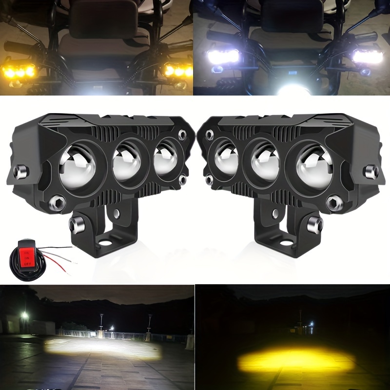 Moto Phare LED, Racer ATV Double Couleur LED Conduite Voiture Bike Lampe de  Travail Étanche Antibrouillard Projecteur 6000K Vélo