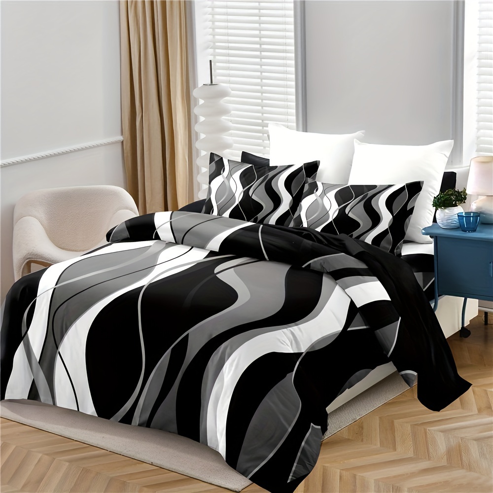 Duvet Cover 220x240 Gray And White Stripes Geometric Modern