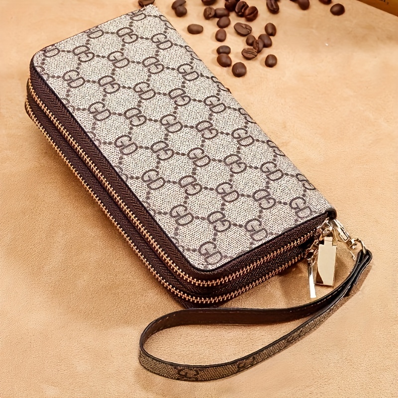Women's Vintage Long Wallet with Double Zippers, Large Capacity and Faux Leather, Wristband included