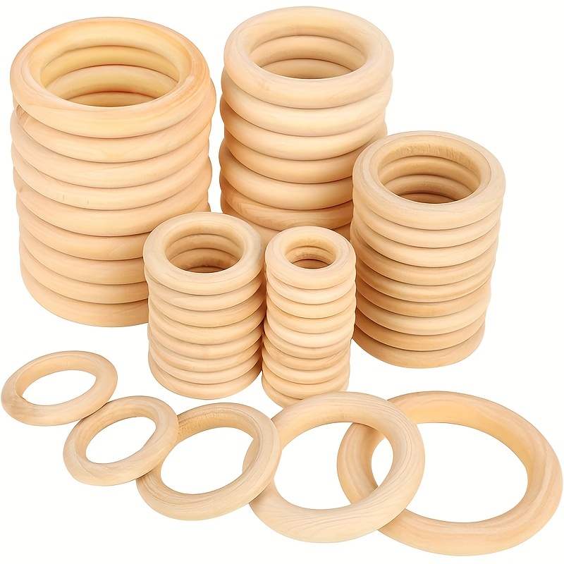 20 Pcs Unfinished Wooden Rings for Crafts - 55mm Natural Solid