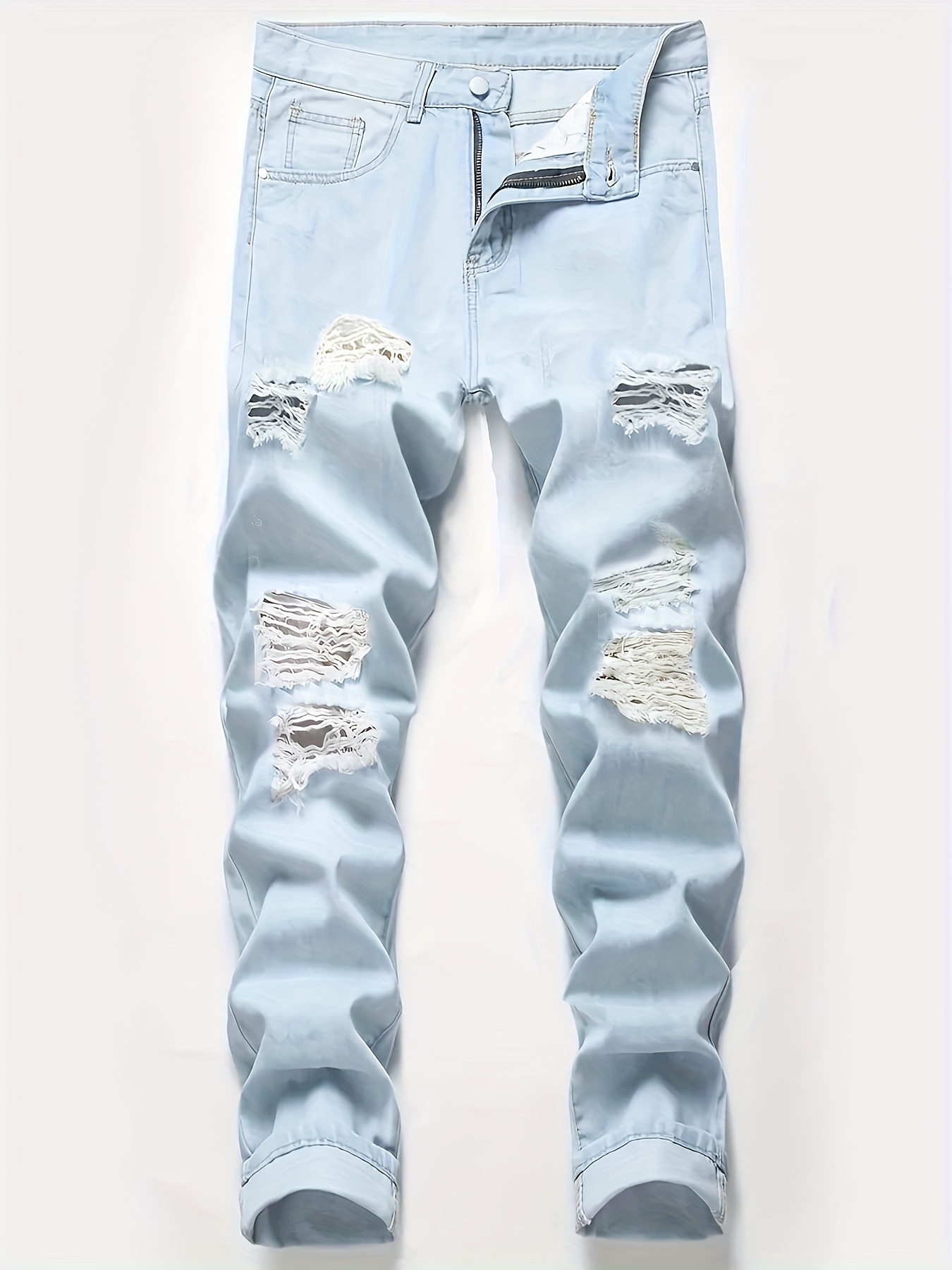 Washed Ripped Jeans Men - Temu