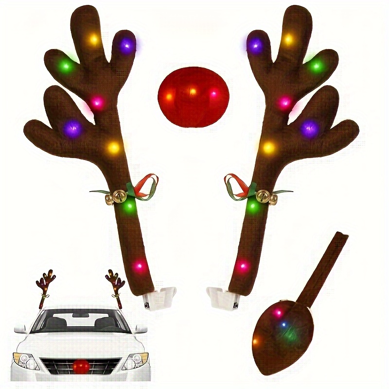 Decoración de Navidad de reno de coches, kit de decoración de Rudolf para  disfraz de reno de coche para camión, furgoneta, SUV, accesorio de coche de  Navidad de reno Deco con cuernos