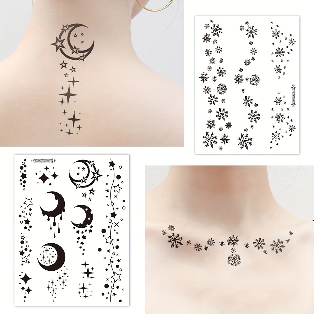 2 Blätter Gesicht Tattoo Aufkleber Stern & Mond Muster