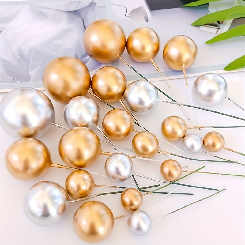 

20pcs, Golden Silvery Ball Cake Topper - Perfect For Birthdays, Weddings, And Christmas - Diy Cupcake Flag And Birthday Decoration -party Supplies And Wedding Decor
