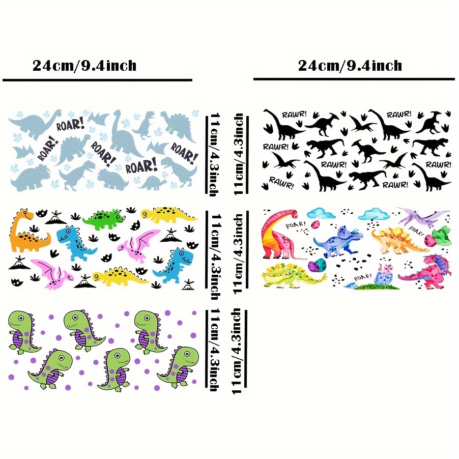 TEMU 5pcs/set Dinosaur Uv Dtf Cup Wraps Decals Transfer Printing Self-adhesive Transfer Paper For Mug Water Bottle Cup Useful Transfer Paper For Home