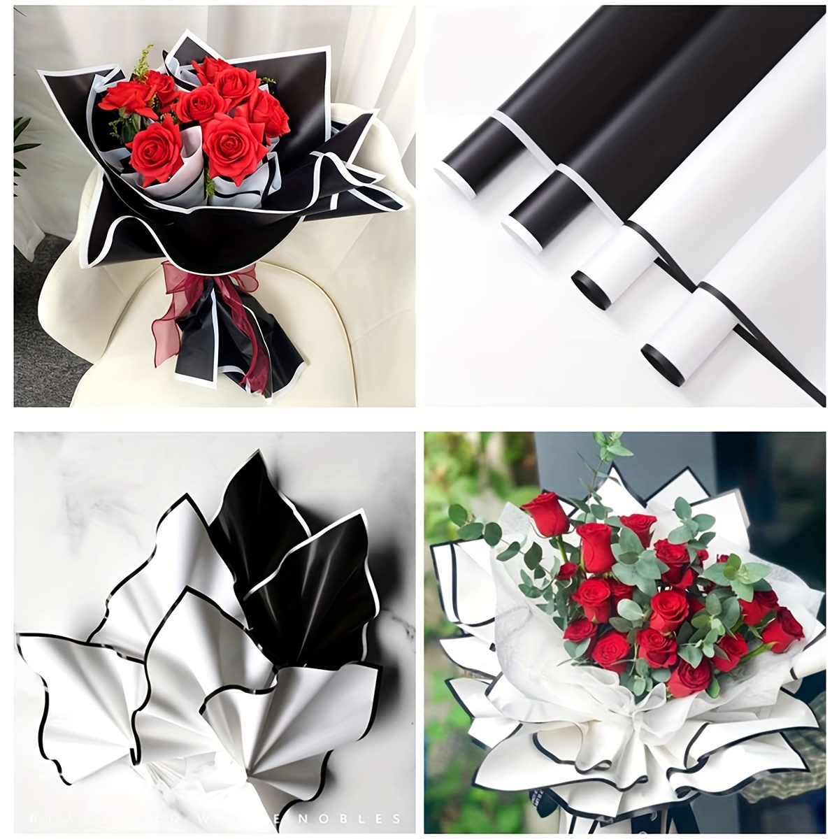 Black And White Border Flower Wrapping Paper Florist Bouquet - Temu