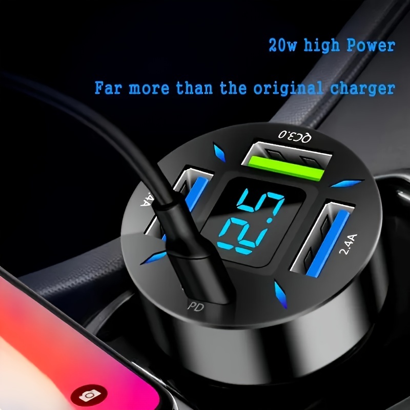 66W 4-Port USB Car Charger Adapter 4USB-A PD QC3.0 Fast Charging