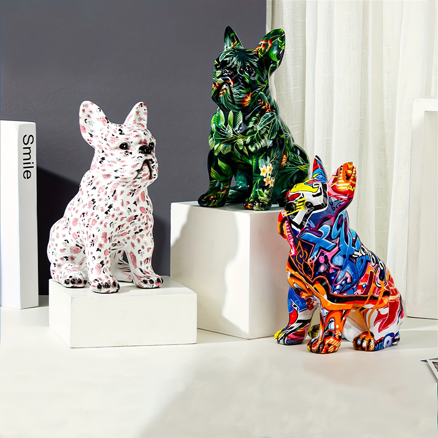 Creatività moderna colorata Bulldog francese statua all'ingrosso Graffiti  ufficio ornamenti stampa resina cane Home Decor artigianato - AliExpress