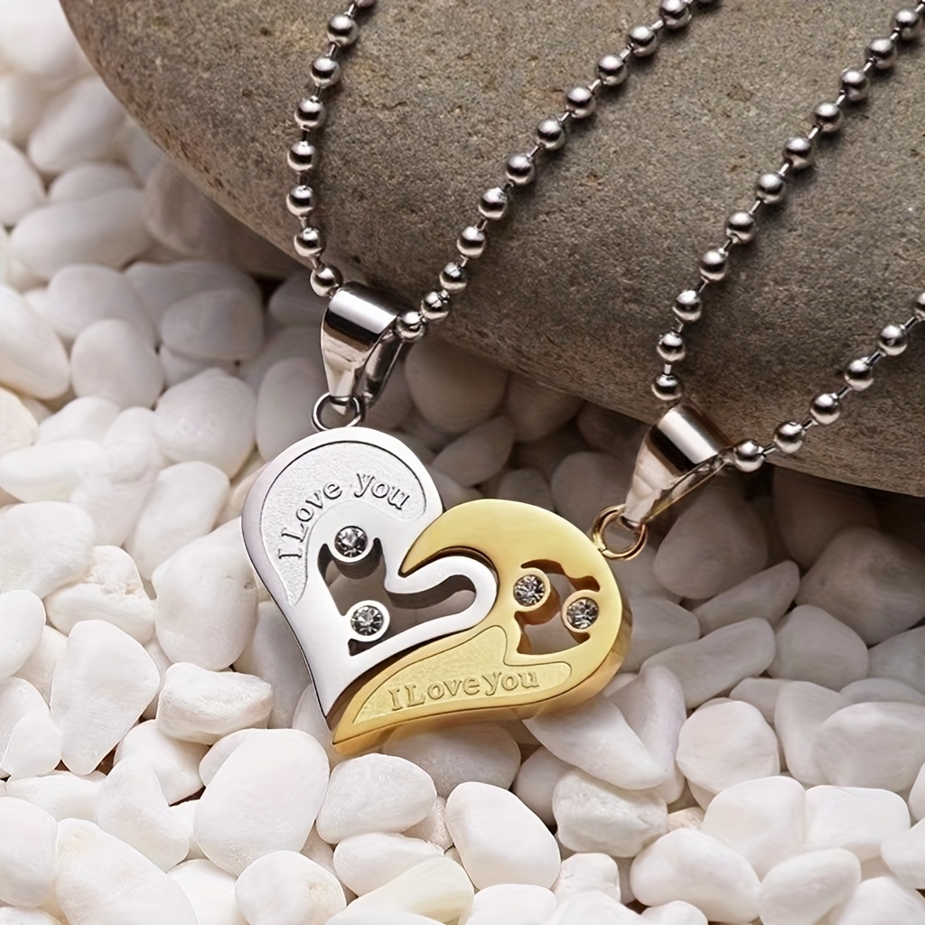2Pcs Set Love Heart Necklaces for Couples