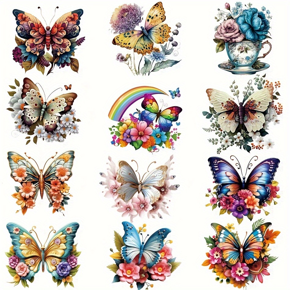 

12pcs/set Beautiful Butterfly Small Size Patches On Clothes Diy Washable Iron On Transfer For Clothing Fashion Design Heat Sticker On Hat Bag