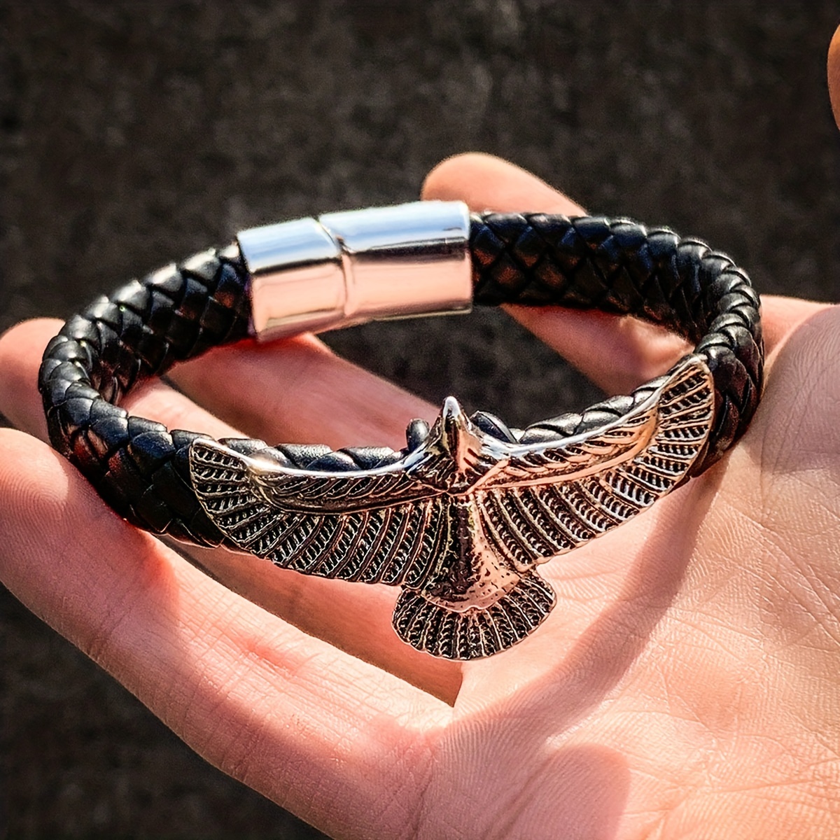 Men's PU Leather Braided Eagle Bracelet, Punk Style