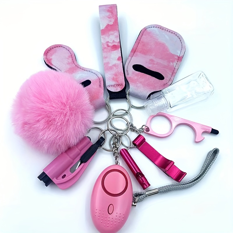 

10pcs Women's Self Personal Alarms Keychain Window Breaker Bottle Opener Storage Bag Set Keychain
