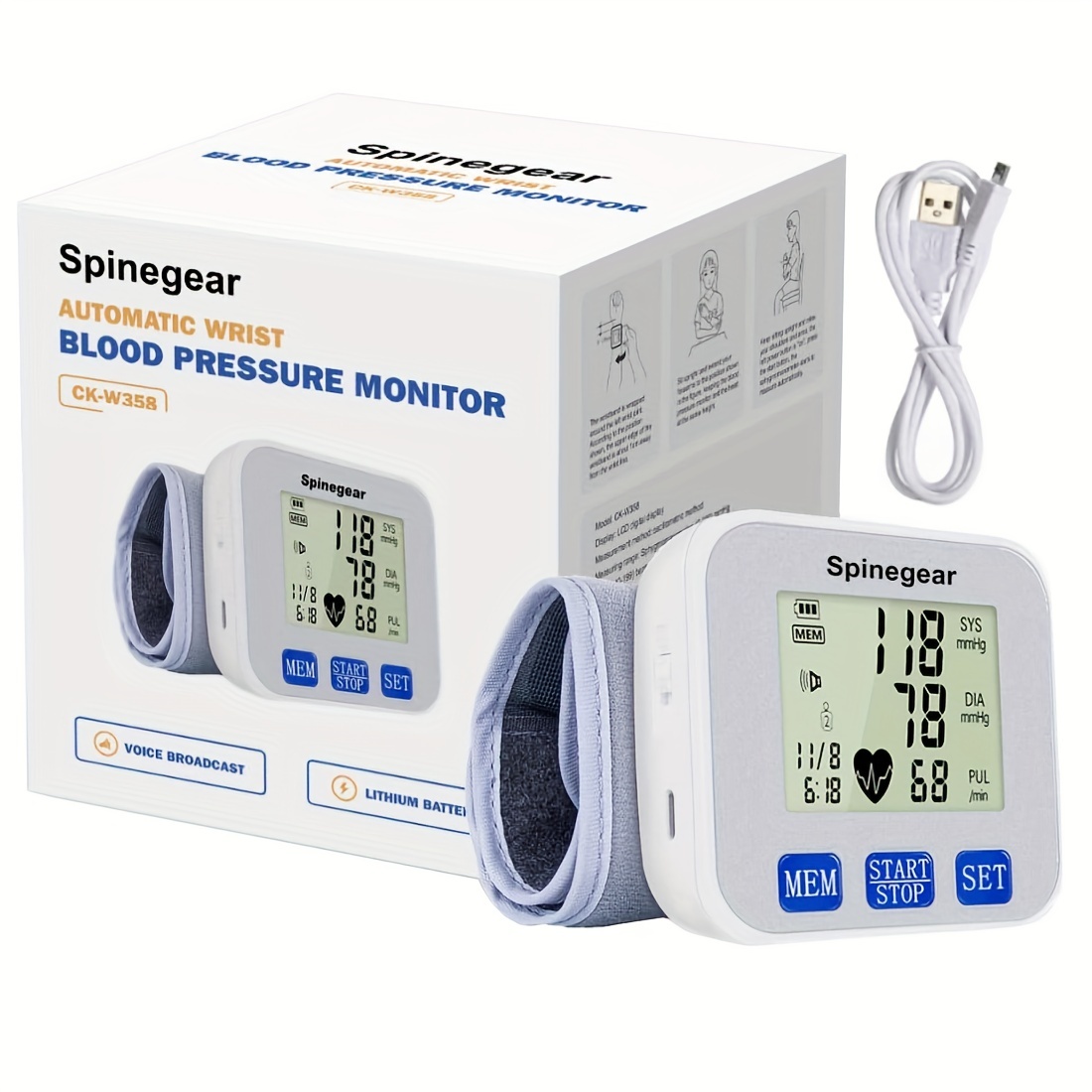 Wrist Blood Pressure Monitor Voice Rechargeable Long Time Use Medical Blood  Pressure Monitor Digital Lcd Large Screen Sphygmomanometer - Temu