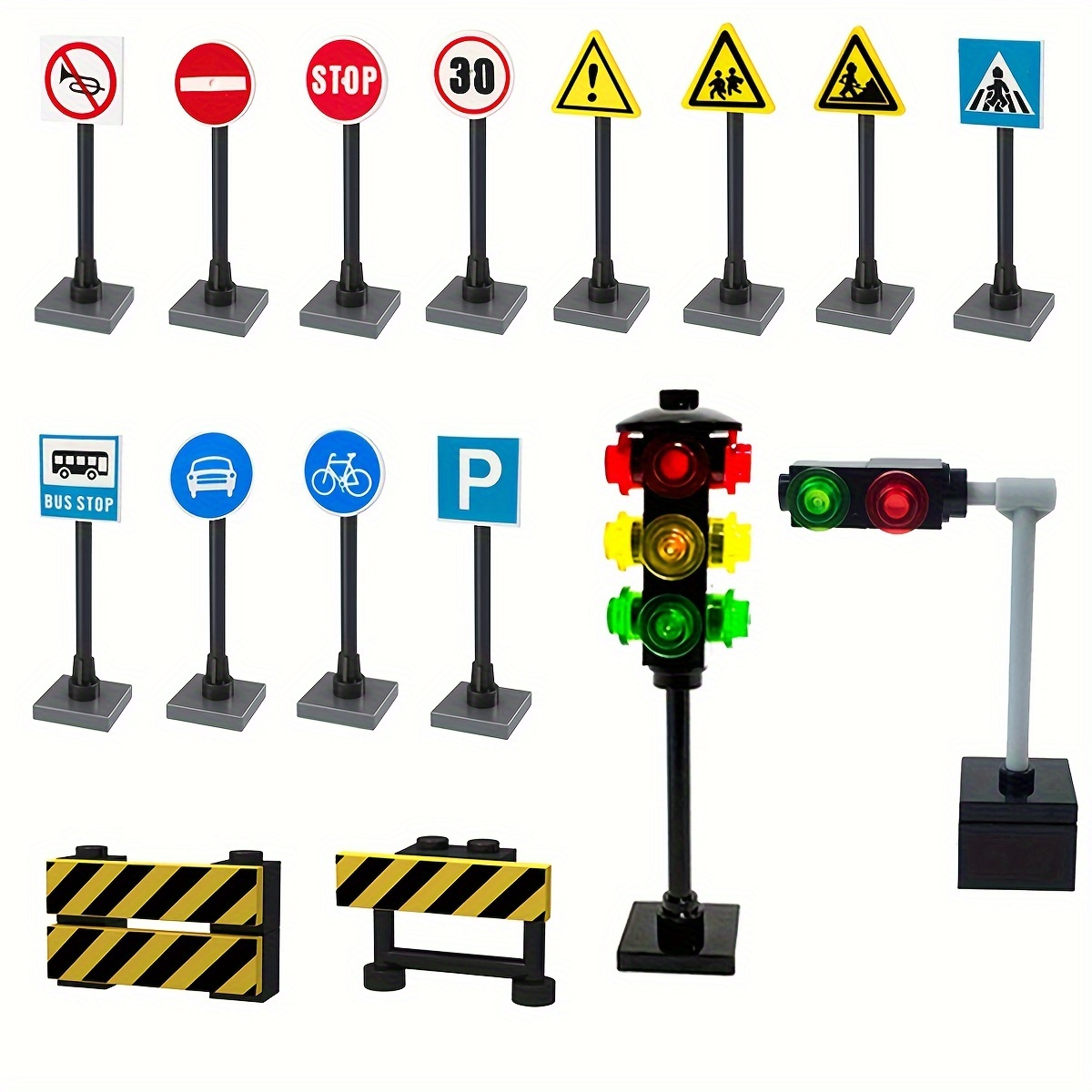 Trendario Kinder Verkehrsschilder Spielzeug, 7-teiliges Verkehrszeichen  Set, Straßenschilder Spielzeug und Ampel mit Lichtfunktion