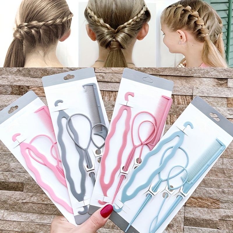 4Pcs French Braid Tool Loop Elastic Hair Bands Remover Cutter Rat Tail Comb  Metal Pin Tail Braiding Combs For Hair Styling