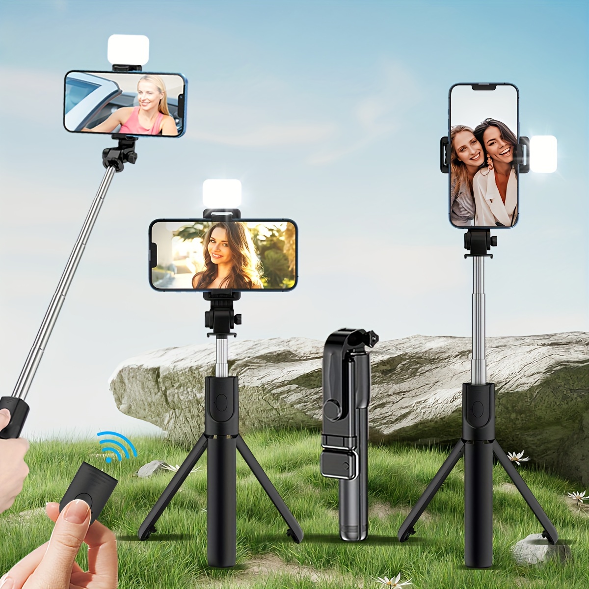  Trípode para selfie stick con soporte de grabación de teléfono  remoto, trípode de viaje para teléfonos celulares iPhone, trípode de  filmación de teléfono celular, artículos de viaje, regalo para : Celulares