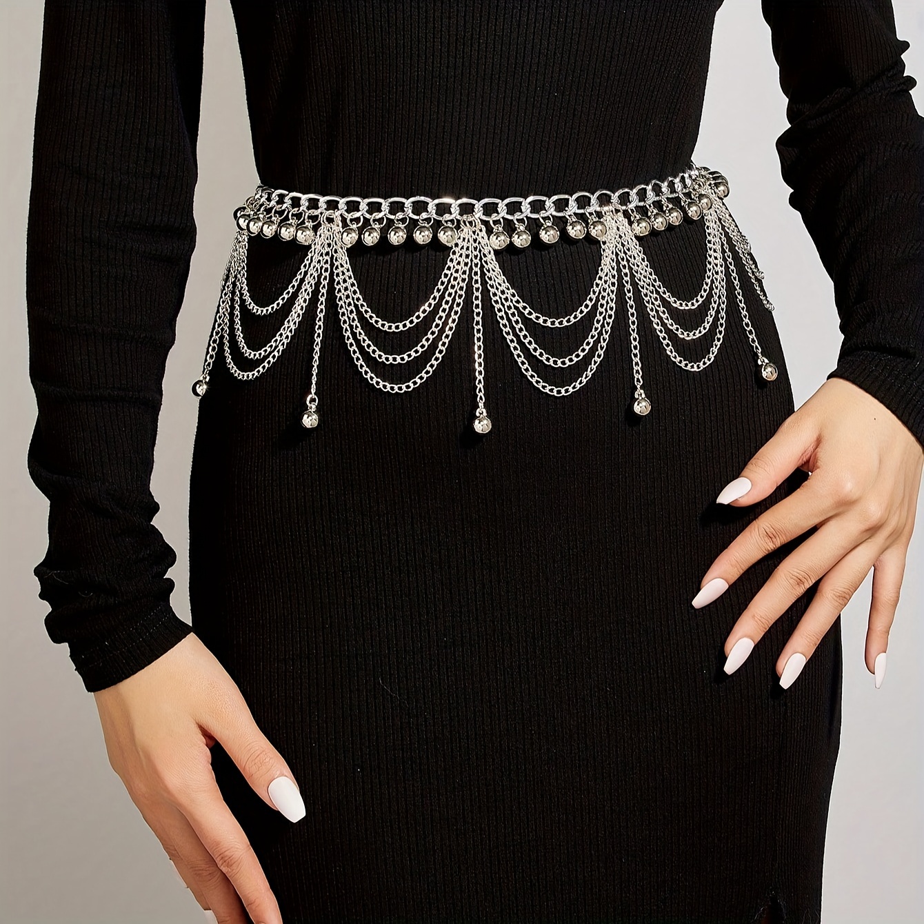 

Trendy Layered Fringe Chain Belts For Women Silvery Metal Tassel Waist Chain Elegant Adjustable Body Jewelry Dress Chain