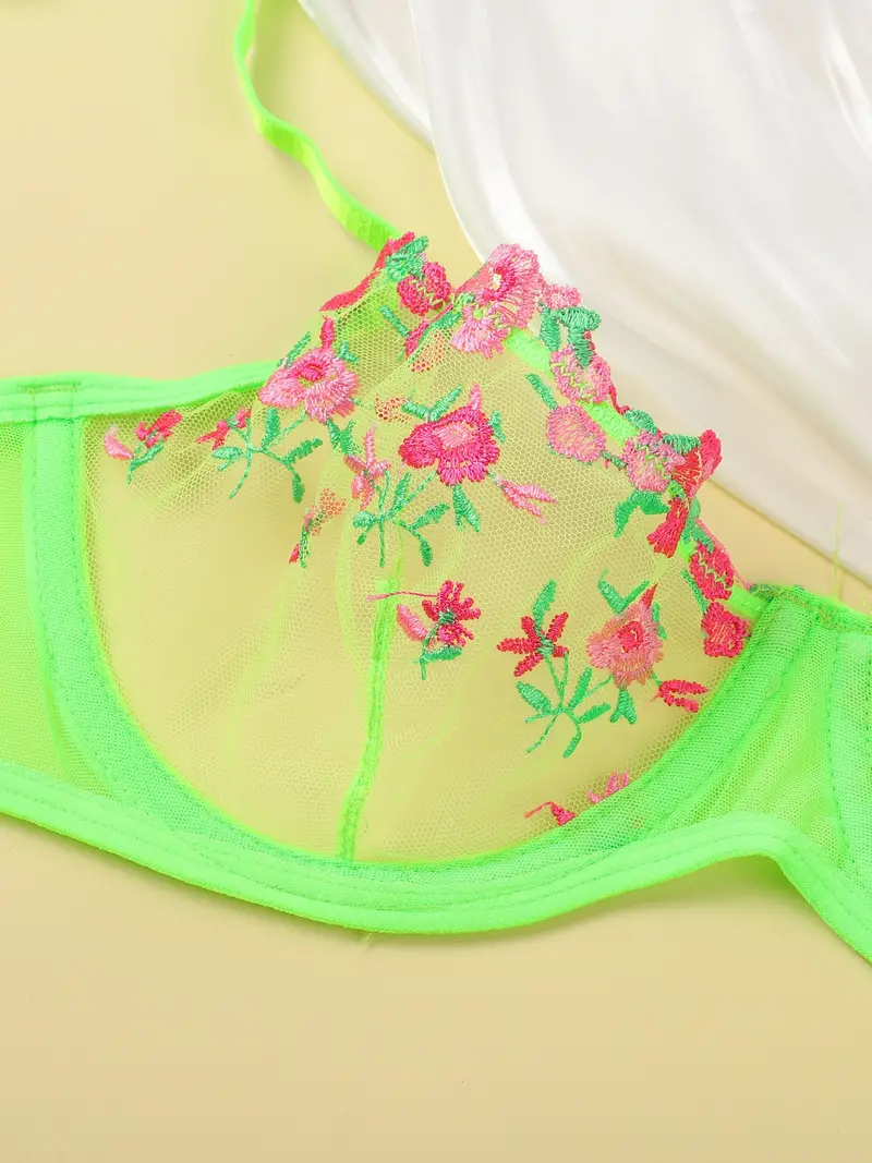 floral embroidery lingerie set mesh unlined bra thong womens sexy lingerie underwear details 39