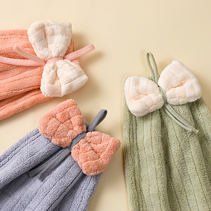 Bowknot Hanging Towel For Wiping Hands Coral Fleece Quick - Temu