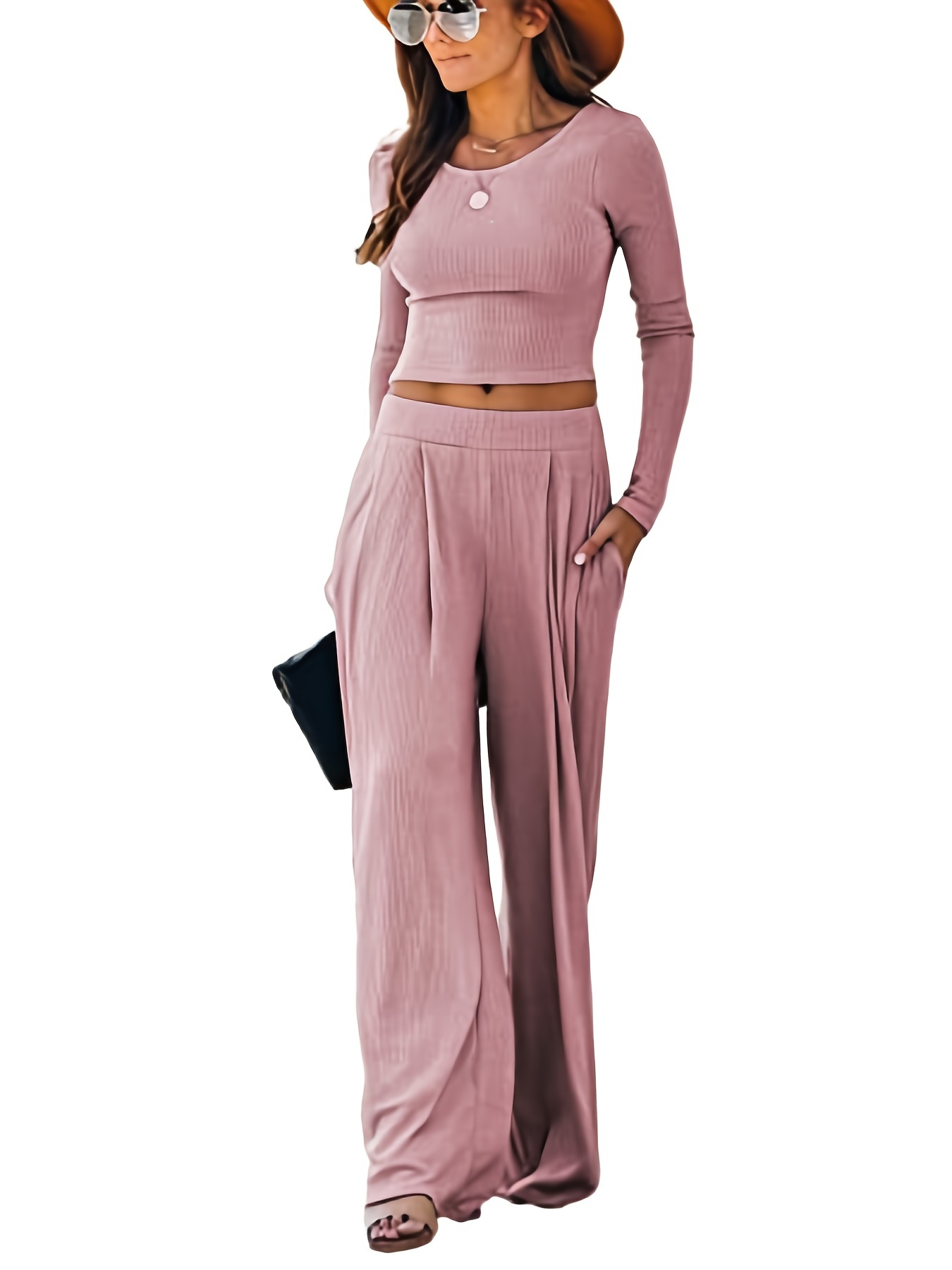 Women's Two Piece Casual Long Sleeve Crop Top and Loose Pants Set – Say It  On Tees Now
