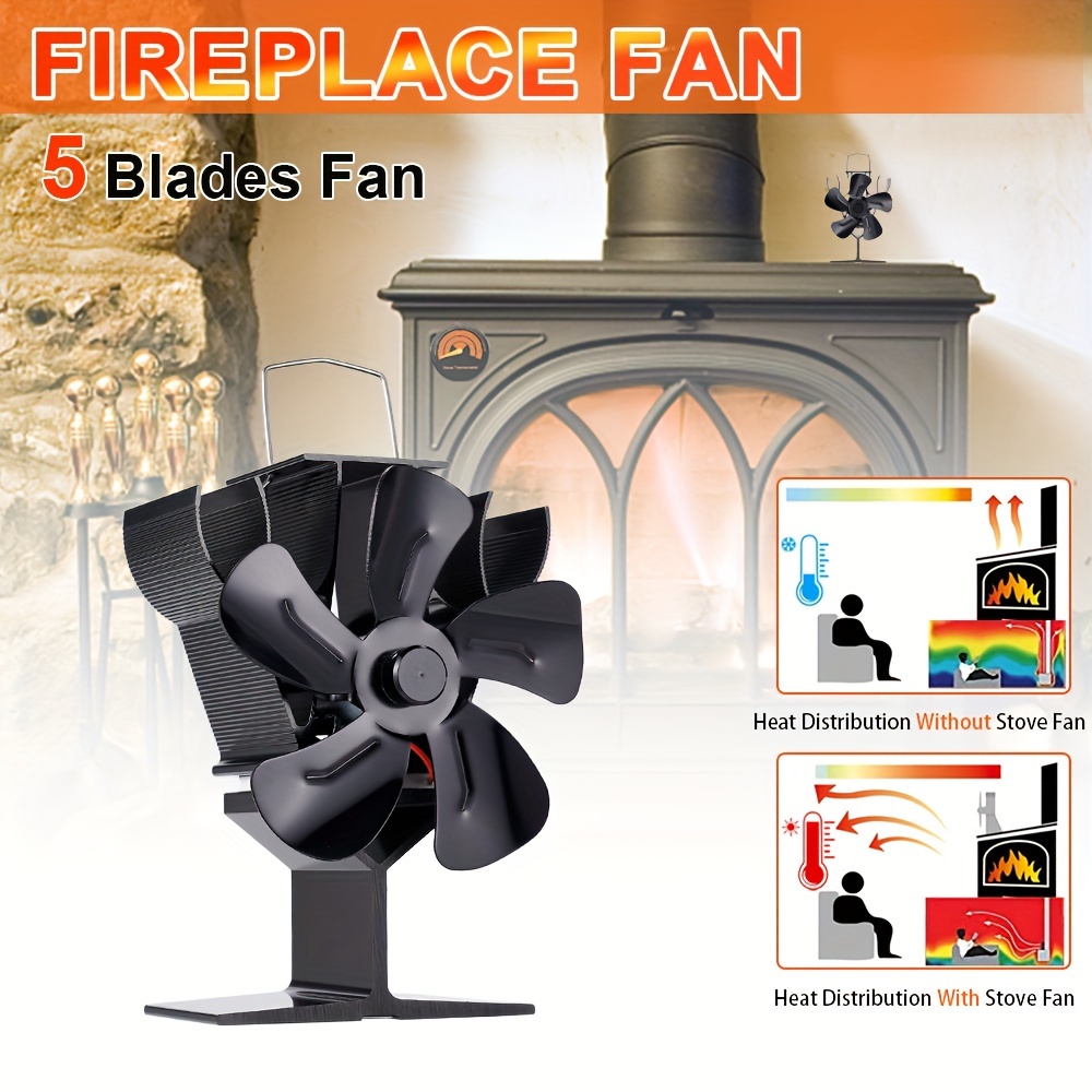 New 5 Blades 1100rpm Heat Powered Wood Stove Fan Wood Log Burner