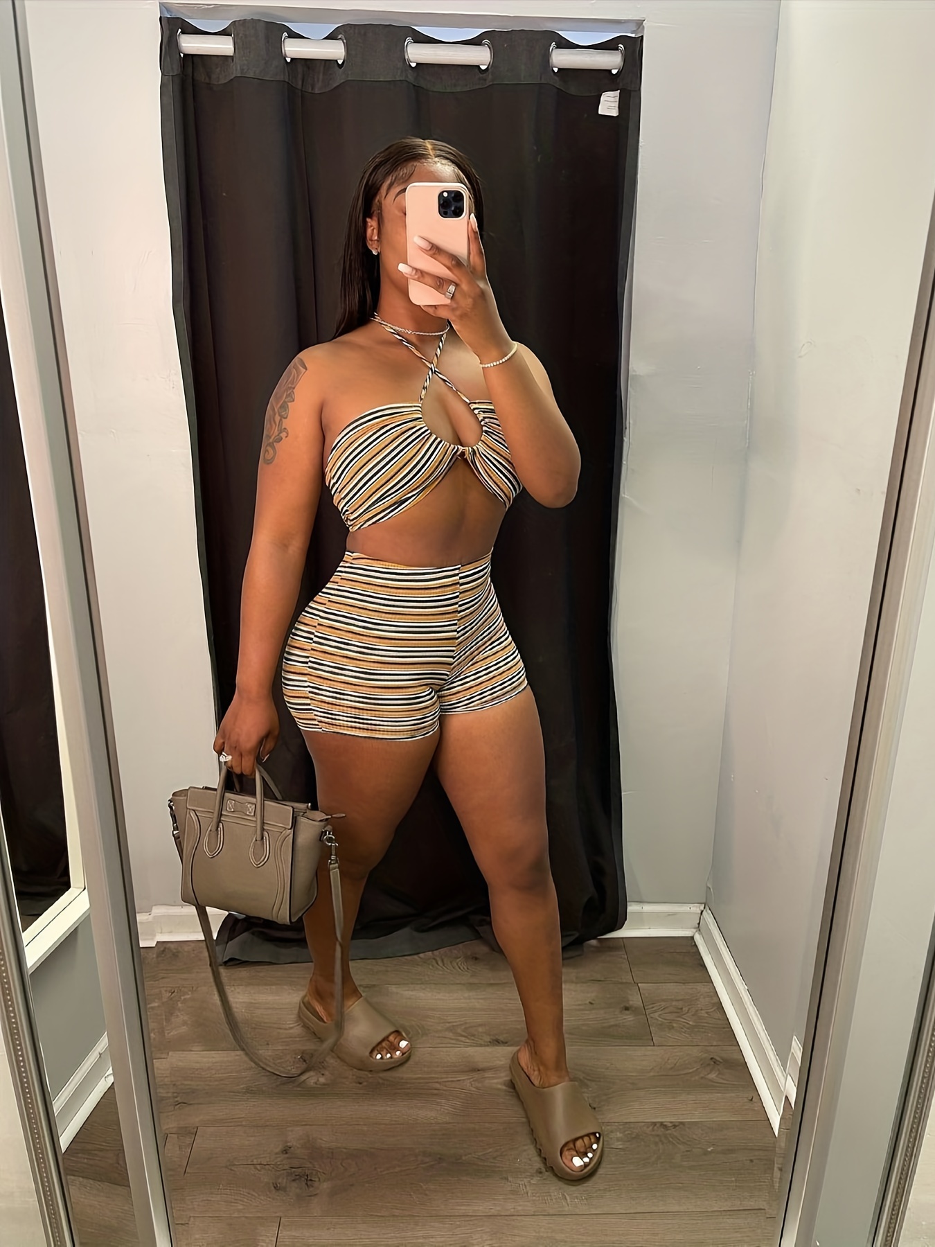 Sexy Striped Bra Tops & Shorts Suits, Women's Night Out Suits, Women's  Clothing