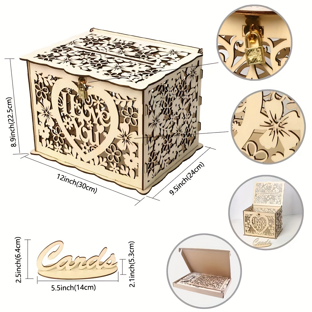 Creative Wooden Gift Card Box Design Wedding Wedding Supplies Hollow Wooden  Greeting Card Business Card Storage Box Signature To Box - Temu Austria