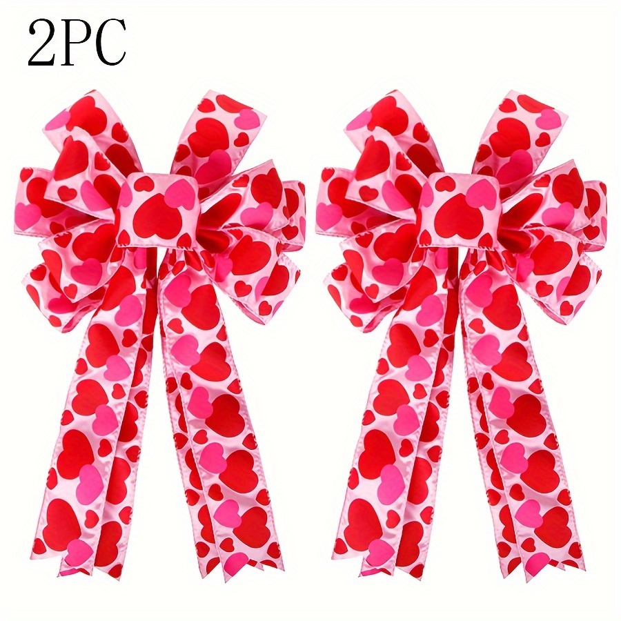 1pc, Valentine Tree Topper Bow With Heart Decorations, 11.4 Inch X19.6 Inch  Large Red Pink Valentines Wreath Bow Decor For Valentine's Day Wedding Hol
