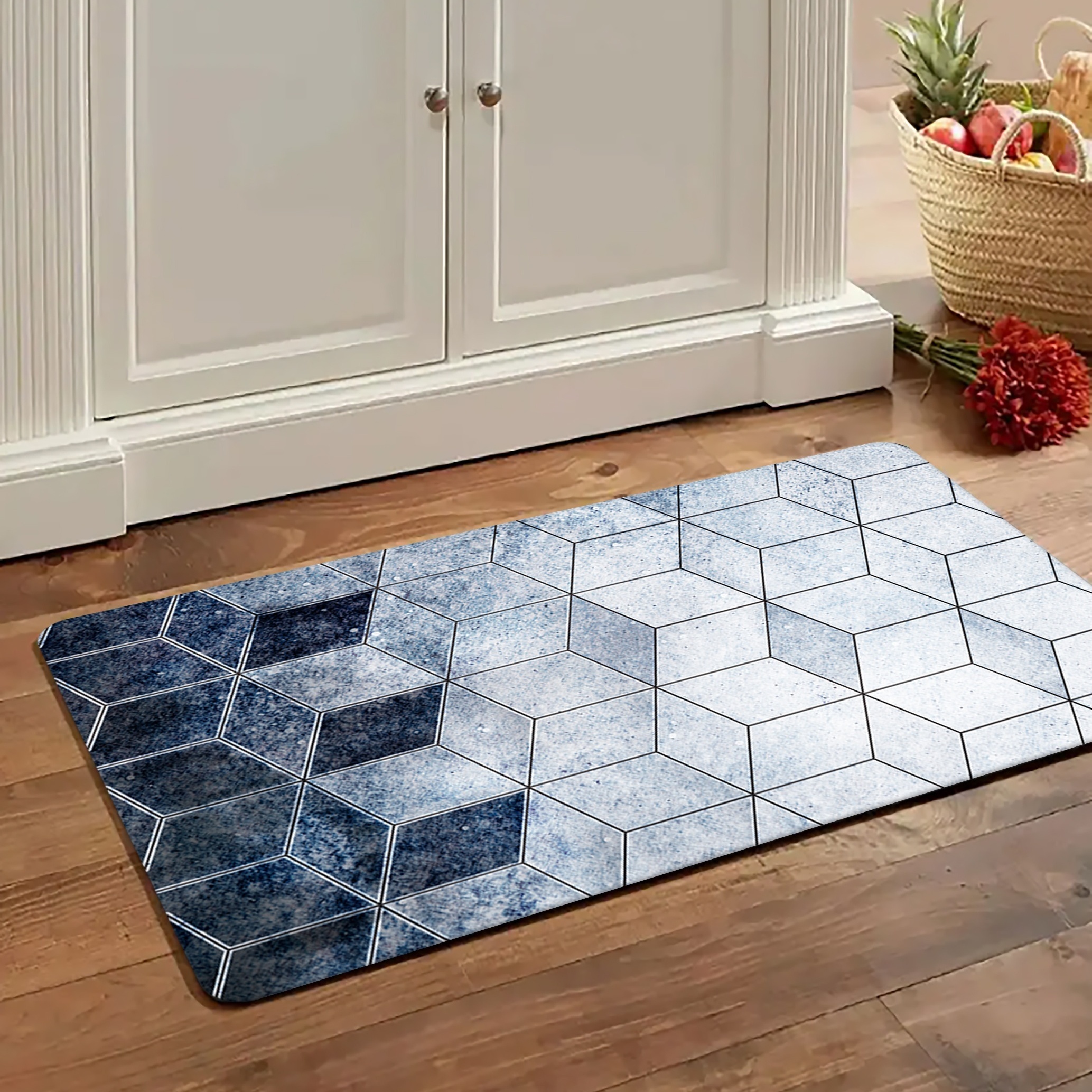 Anti slip Blue Gradient Plaid Kitchen Floor Mat Absorbent - Temu United  Arab Emirates