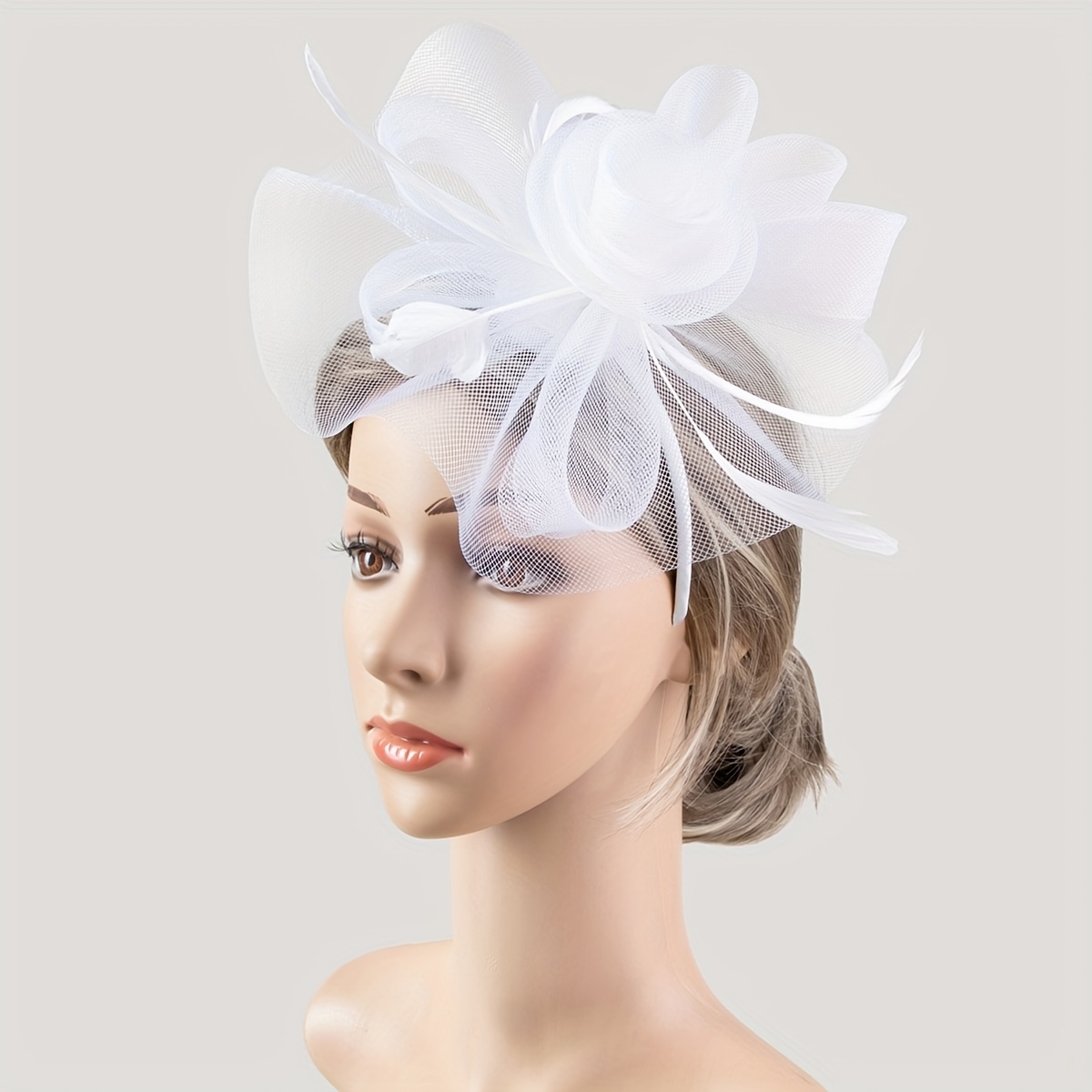 1pc women faux feather mesh flower head piece with rhinestone for birthday party wedding jockey club derbyhat church hat accessories