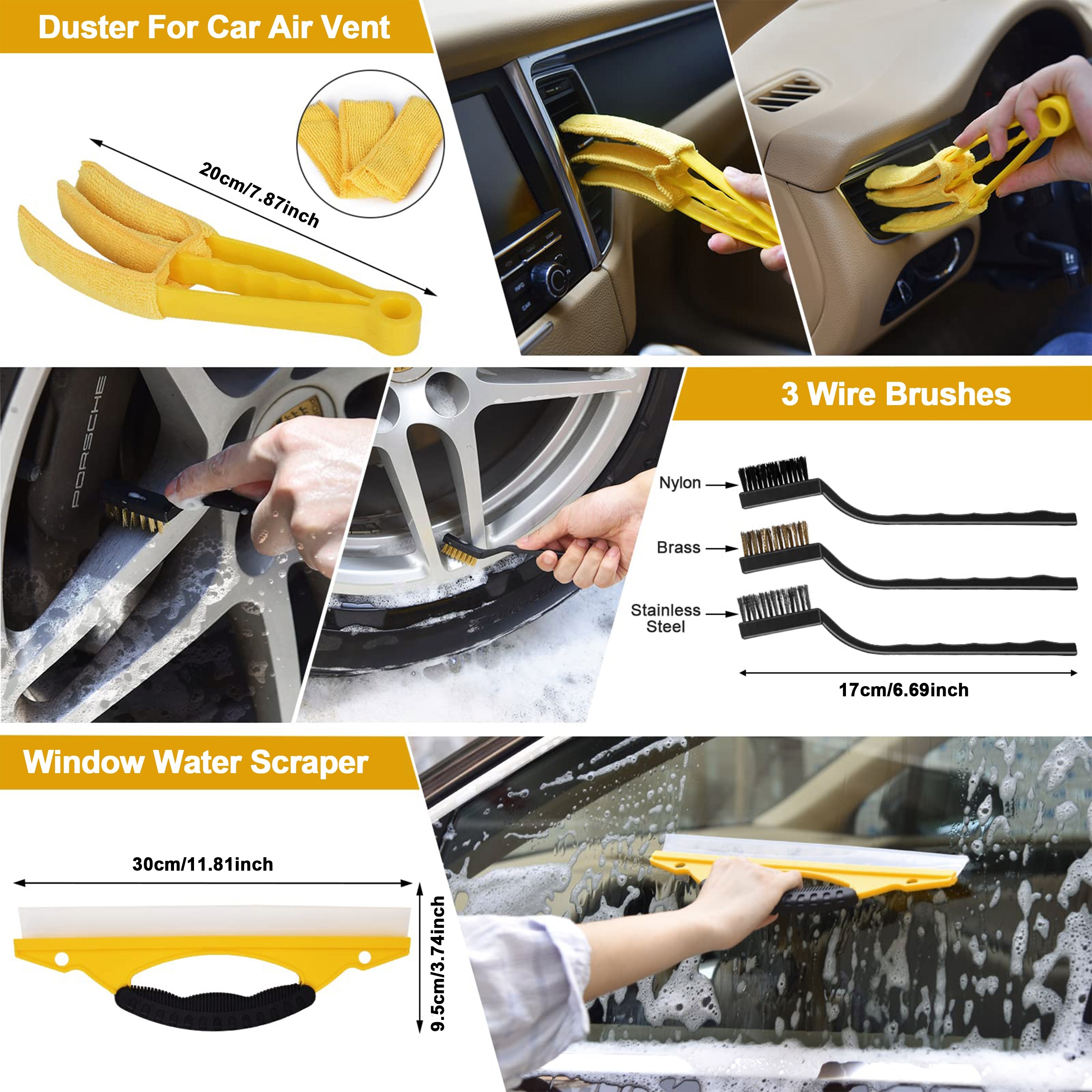 5x Set di spazzole per dettagli Auto Auto Kit di pulizia interni Auto  spazzole per dettagli