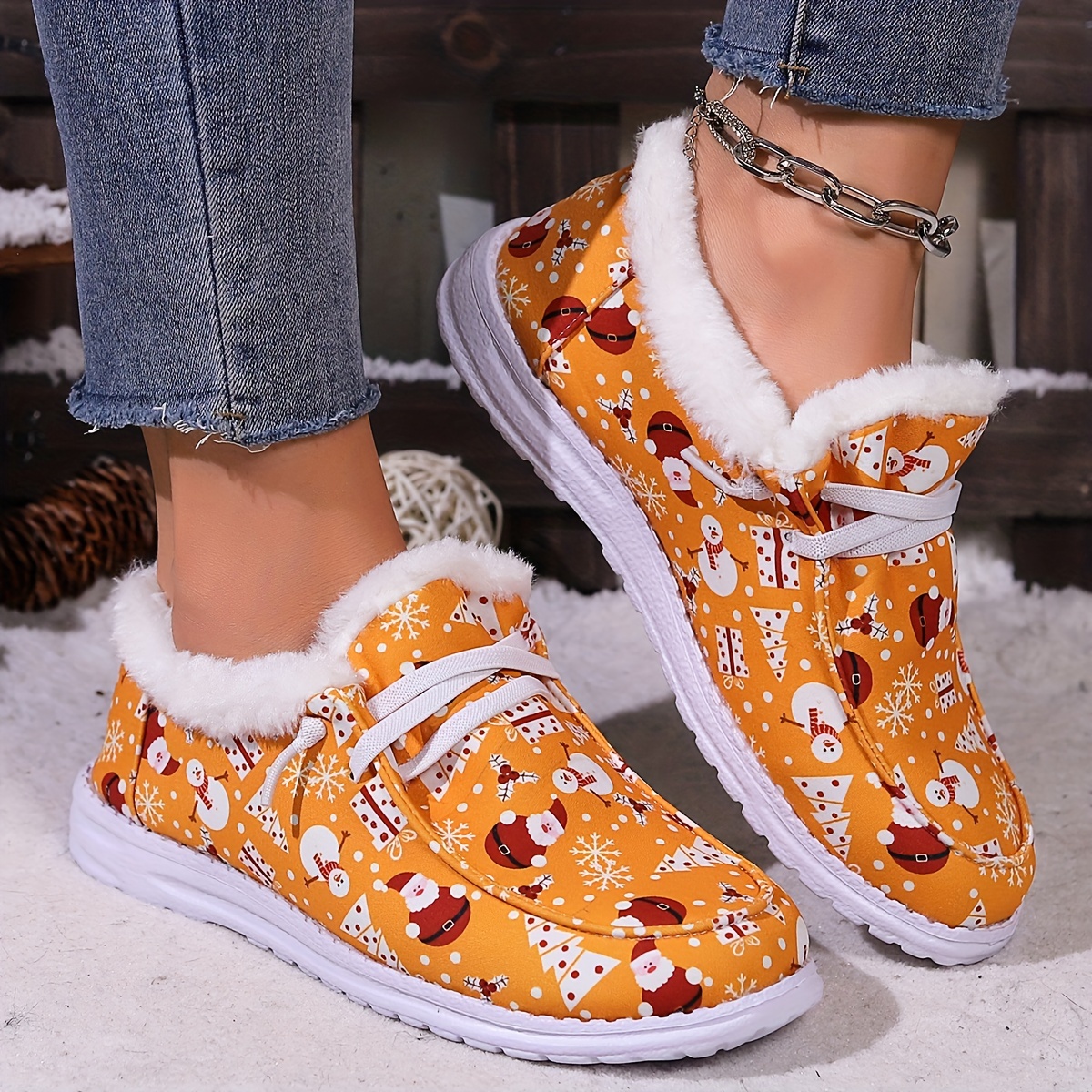 Women's Christmas Snow Boots Upper Decorated Santa Claus - Temu