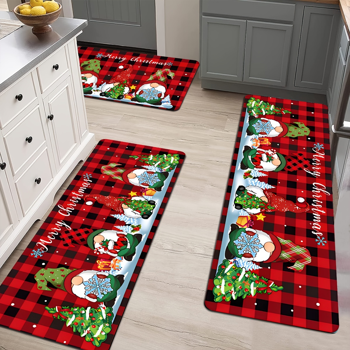 Non Slip Rubber Pack Floor/Kitchen Mats with Christmas Themes