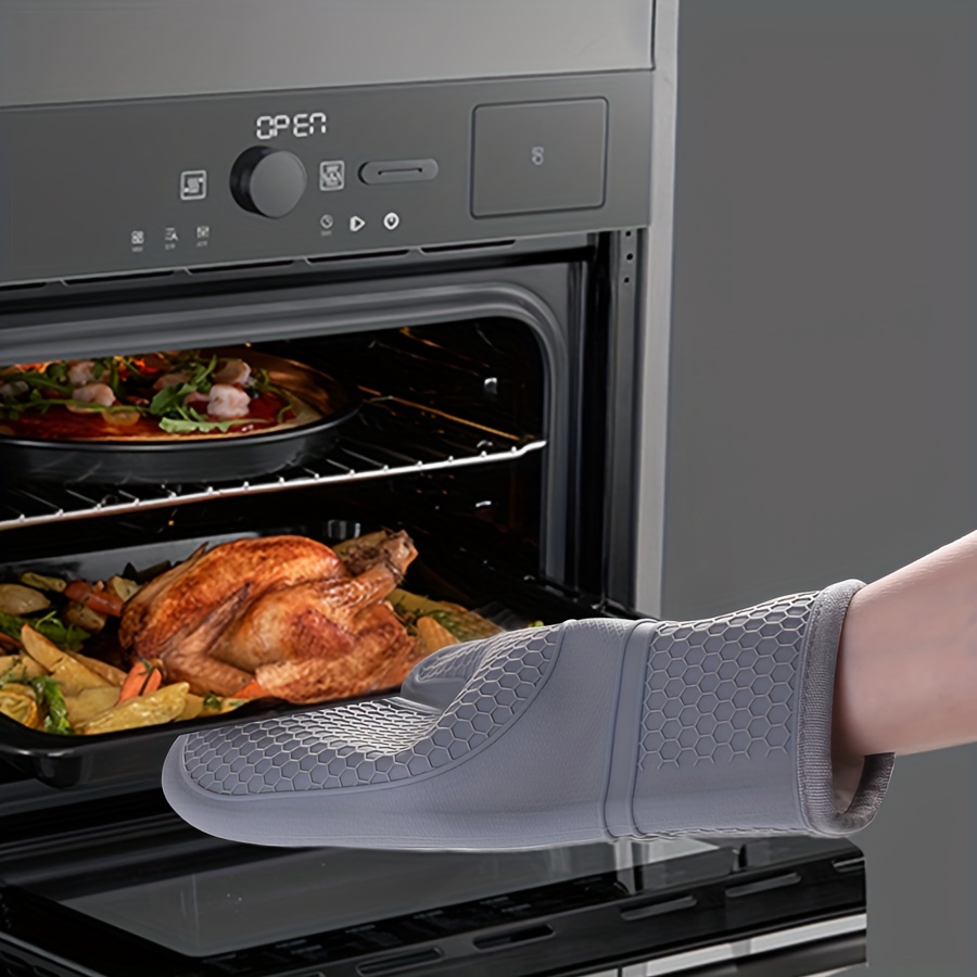 1 par de guantes de horno para cocina, resistentes al calor, forro de  algodón suave, guantes de horno de silicona antideslizantes, guantes de  horno